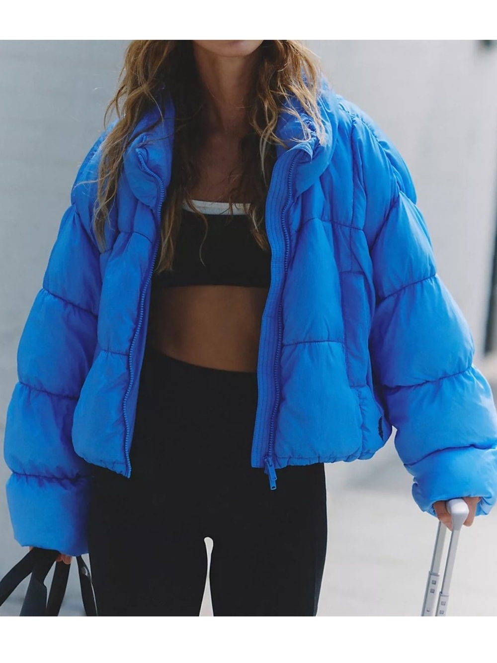 Free People In A Bubble Puffer Jacket in Riviera Blue